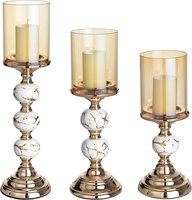 KSN Weißes Glaskeramik Modernes Handgefertigtes Kerzenhalter-Set 3-teilig Heimdekoration Säulenform Glänzendes Gold-Finish Gebürsteter Stahl Ostern