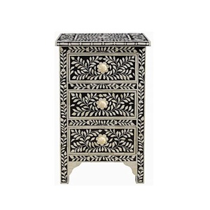 Diseño único personalizado 6 cajones Mesa brillante hueso incrustaciones acabado esquina Mesa mesita de noche - Product Image 6