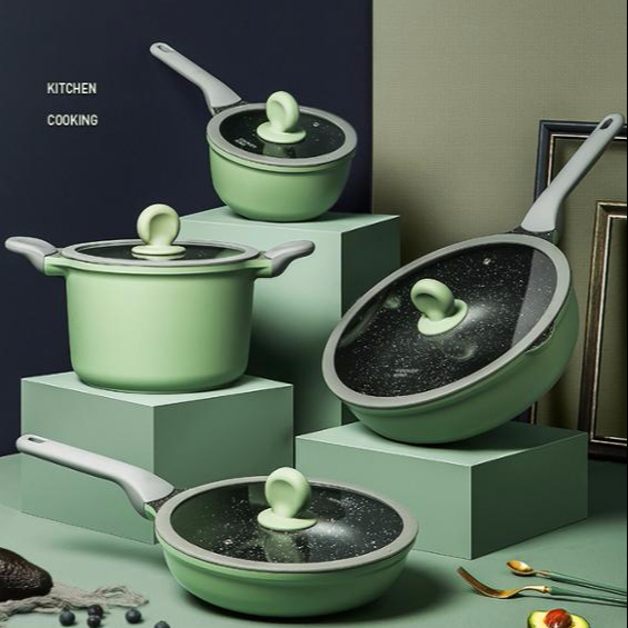 Greenery Spuitgieten Serie Non-stick Kookgerei Sets Pan Wok Grote Braadpan Saus Pan Avocado Groen