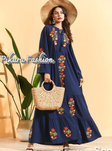 Maxivestido largo tradicional de manga larga, bordado Floral, hecho a mano - Product Image 2