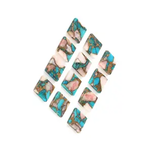Good Quality Natural Pink Opal Copper Turquoise Loose Gemstone 12 MM Smooth Flat Square Shape For Making Jewelry Genuine Stone