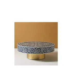 Mesa de centro con incrustaciones de hueso, mesa redonda con Base de latón, muebles con incrustaciones de hueso, artesanía de la India, producto y tamaño personalizado, gran oferta