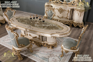 Juego de mesa de comedor tallada a mano de lujo francés Juego de mesa de comedor de diseñador Royal Rich Look Sillas de mesa de comedor de Estilo Vintage europeo - Product Image 2