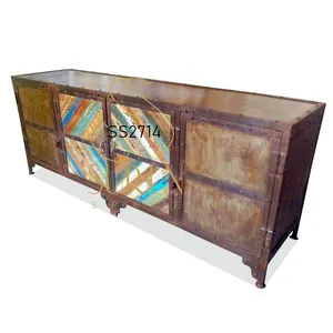 Rustic Shabby chic Hand Crafted Indian Industrial Entertainment Tv Unit from Jodhpur