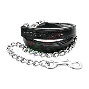 Vente en gros de plomb en cuir noir pour cheval licou de cheval en laiton massif avec chaîne en laiton pratique produit équestre - Product Image 1