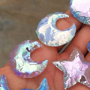 Máquina de tallado de piedra láser, puntas de flecha de estrella y luna de opalita, piedra tallada de cristal aura, muñeco de nieve, anillo de titanio, un par - Product Image 1