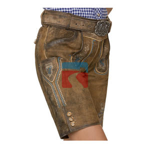กางเกงหนังแท้แบบสั้นสไตล์บาวาเรียน Brightindus สำหรับงาน Oktoberfest  แบบ OEM  ปรับแต่งได้  สำหรับผู้หญิงและผู้ชาย  ทำจากหนังกลับแท้  ป้องกันลม - Product Image 2