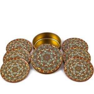 MANDALA DESIGNED AND BOXED SIX METAL <b>TEA</b> MAT - COASTER MADE IN TURKEY - Product Image 2