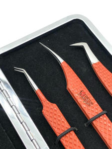 แหนบต่อขนตาเพิ่มวอลลุ่มจับเพชรปลายเงิน45องศาเคลือบผงสีส้มสไตล์ที่ดีที่สุด - Product Image 5