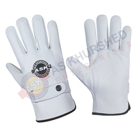 Gants en cuir de vachette naturel de qualité supérieure Gants anti-coupure confortables Pilotes Travail Tâches de jardin Sécurité d'abord-Blanc