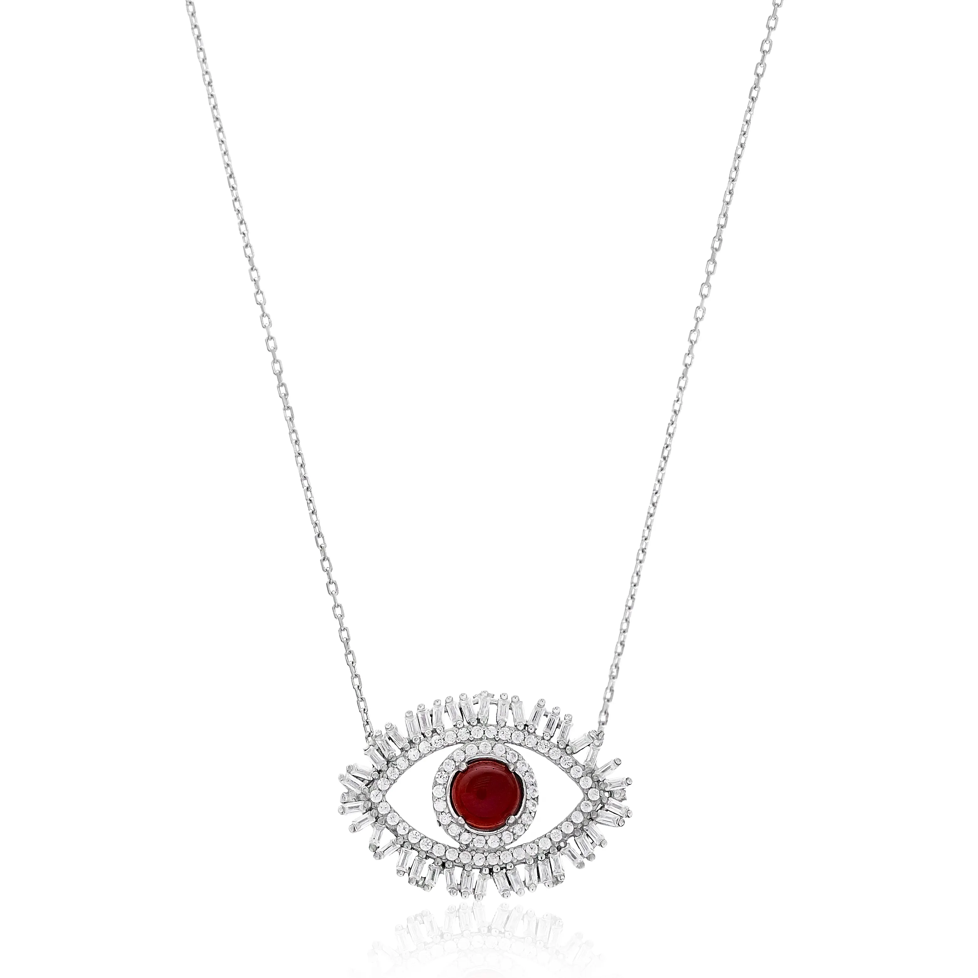 Eye Shape Necklace Large Size Of Eye of Evil Charm Coral necklace 925 Sterling Silver Jewelry