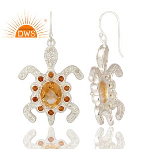 <b>Tortoise</b> Shape 925 Silver Drop Earrings Citrine White Topaz Gemstone Earrings Fine Jewelry Supplier Classic Collection - Product Image 3
