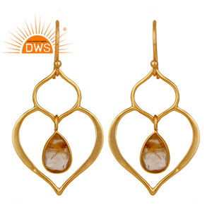 Sterling Silver 18k Gold Plated Heart Shape Dangle Earrings Wholesale Natural Golden Rutile Quartz Earrings Jewelry - Product Image 1
