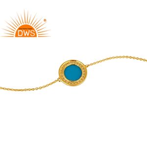 Pulsera de plata de ley 925 chapada en oro, anillo Certificado de piedras preciosas turquesa y CZ, joyería de plata al por mayor - Product Image 3