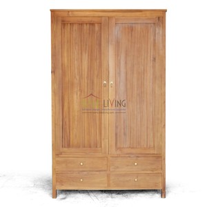 Solid Teak Wood Minimalist <b>Wardrobe</b> with Sliding Doors (Eco-Friendly Best-Selling From Indonesia) for Bedroom Home Use - Product Image 2
