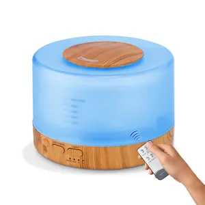 空气加湿器必备香薰油扩散器超声波木纹LED光雾家用保护带定时器遥控器500毫升