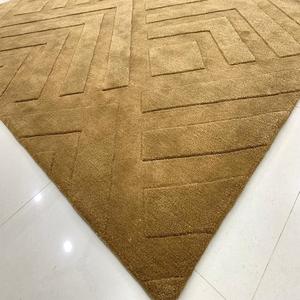 <b>Wool</b> Silk Blend <b>Gold</b> Color Embossed Indian Factory Price Handmade New Zealand <b>Wool</b> Tencel 3D High Low Handtufted Rug Carpet Mat - Product Image 1