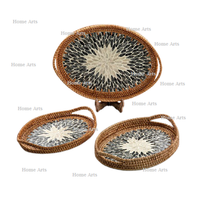 Plateau de service en rotin pour thé et café, travail en nacre, lot de 3 tailles différentes, plateau de service pour bonbons à vendre - Product Image 6