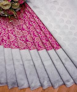 Banarasi Sari de seda Jacquard con blusa para mujer, ropa de fiesta para mujer, uso diario, de algodón suave Sari de seda, venta al por mayor, precio bajo étnico - Product Image 2