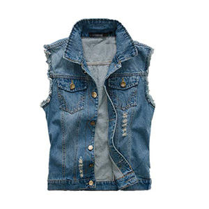Blue Denim Vest Sleeveless Jean Jacket Waistcoat for Men With Customize Logo & Printing - Product Image 1