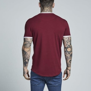 Camisetas con dobladillo curvo para hombre, ropa deportiva ajustada, color burdeos, venta al por mayor - Product Image 2