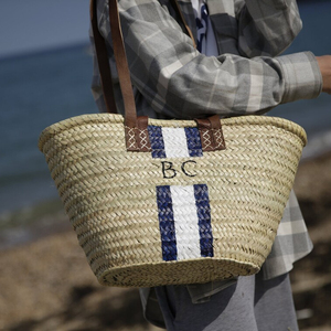 Cesta de paja de doble Mango para el mercado francés, bolso vintage personalizado - Product Image 1