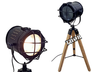 Trépied lumineux LED de Style Vintage pour ordinateur de bureau, en bois, set de 1 - Product Image 1