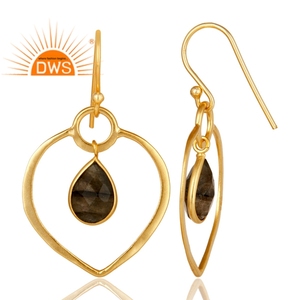 Boucles d'oreilles pendantes en forme de cœur en argent 925 plaqué or 14 carats, vente en gros, boucles d'oreilles en pierre de labradorite, bijoux, collection classique - Product Image 3
