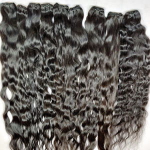 100% extensions de cheveux indiens ondulés Remy bruts non transformés couleur naturelle avec cuticules alignées trame unique qualité supérieure - Product Image 2
