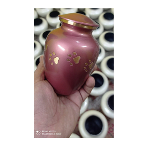 Brassworld India's Purple Brass Pet Cremation Urn with Golden Paw American Style - Product Image 1