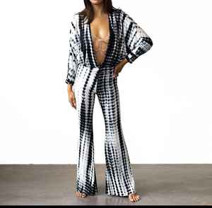 Mono Floral Tie-Dye para mujer, pantalones elegantes holgados de pierna ancha, ropa de playa informal para otoño, tejido dulce ecológico - Product Image 1