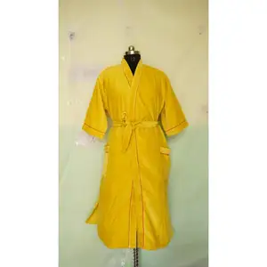 Yellow Velvet Kimono Night Gown Winter Jacket Tie Belt Coat Soft Bathrobe Beach Wear Bikini Velvet Kimono Night Gown Maxi