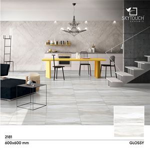 Fournisseur indien Carreaux de sol en porcelaine brillante de couleur grise grande dalle Carreaux de sol en porcelaine marbrée de qualité supérieure du principal fabricant - Product Image 2