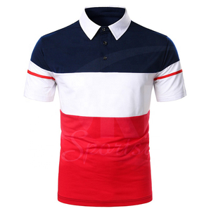 Tissu tricoté anti-rides à manches courtes avec logo personnalisé pour polos de golf pour hommes, à panneaux multicolores, vente en gros directe d'usine - Product Image 1