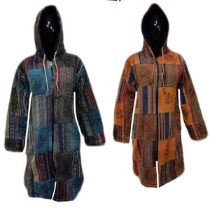 Veste moulante en laine à manches longues, motif floral bohème hippie, à capuche, décontractée, couleur bonbon, plumes, volants, boutons, fermeture éclair, lavable - Product Image 1