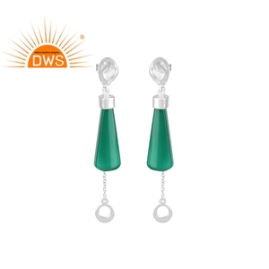 Pendientes colgantes de Plata de Ley 925 y GEMA de ónix Natural, joyería de diseño - Product Image 1