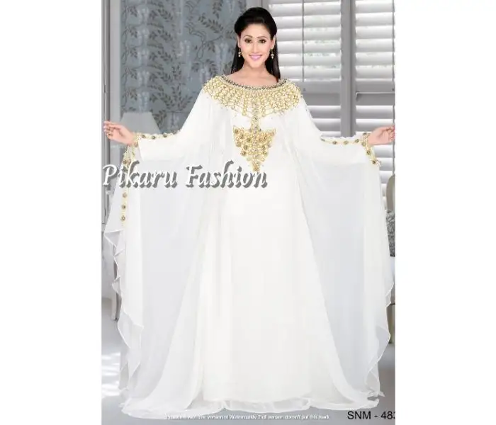Women High Quality Wedding White Dresses Arabic Islamic Beaded Embroidery Long Sleeve Plus Size Floor Length Dress
