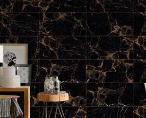 Azulejos de pared de porcelana pulida de alto brillo de 300x600mm Azulejos vitrificados esmaltados en color negro dorado - Product Image 1