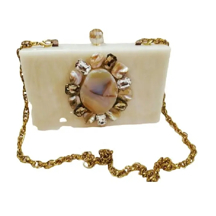 Agate Stone Rhinestone white Resin Evening Bag Lady Clutch 2020 Hot Sale Wedding Light Handbag Handmade Fashionable Style Gulf