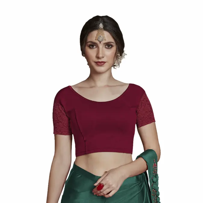 Premium Women's Cotton Stretchable Readymade Half net sleeve Saree Blouse Ladies Casual Wear