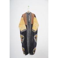 Robe longue en soie pure pour femme, vêtement de nuit, kimono indien fait main, robe maxi respirante, printemps été automne, patchwork, col en V sur le devant