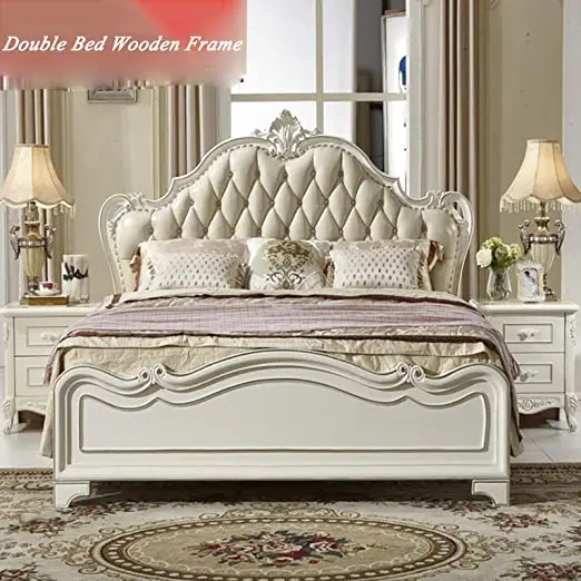 Royal King Size Wooden Bedroom Furniture Set European Style Master Room Carved Solid Wood Bed