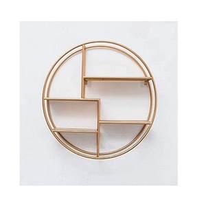 Ensemble de 2 étagères murales rondes et hexagonales, en fer doré fait main, pour la décoration intérieure - Product Image 2