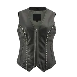 Fashion Motorcycle Jacket Leather Women's Vests