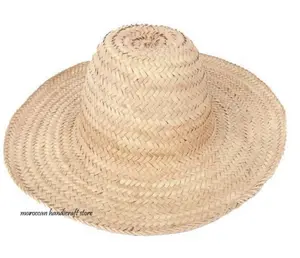 Chapeau haut de forme unisexe en paille de raphia, style rayé uni, fabriqué au Maroc - Product Image 1
