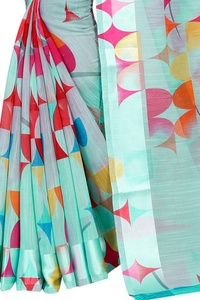 Nuevo y Atractivo Sari de Algodón, Lino y Seda para Mujer, Diseño Moderno, para Ocasiones Especiales, Festivales y Bodas, Lavable y de Limpieza en Seco, Estilo Indio - Product Image 4