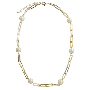 A5445GR-18 alla moda 14k in vero oro placcato catena <span class=keywords><strong>di</strong></span> graffette con <span class=keywords><strong>perle</strong></span> <span class=keywords><strong>di</strong></span> fascia alta <span class=keywords><strong>donna</strong></span> uomo <span class=keywords><strong>collana</strong></span> <span class=keywords><strong>di</strong></span> aragosta - Product Image 1