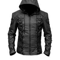 Veste à capuche en cuir noir pour homme - Hiver - Grande taille - Imperméable - Écologique - Fabriqué au Pakistan - Inspire Apparel