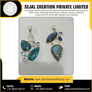 Elegante colgante de Plata de Ley 925 con oro y piedra Mejor venta Pedantes Chapado en plata Hecho EN LA India - Product Image 6