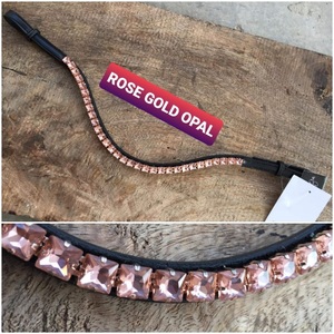 Luxe à la mode équestre or rose opale 8 mm CRISTAL CHEVAL BROW BAND OUVERT DOS BRIDLE avec ruban adhésif boucle cuir MATÉRIEL - Product Image 2